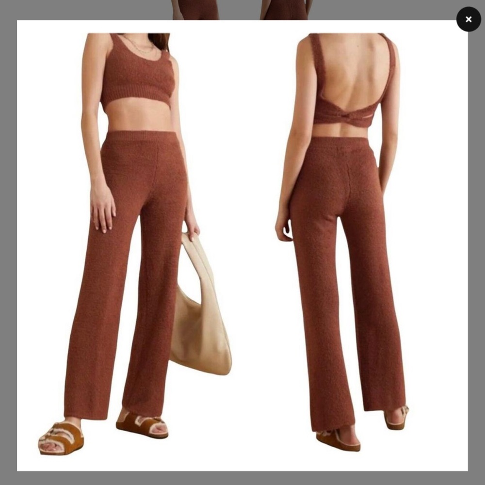Reformation Isle Teddy Organic Cotton Set Brown Relaxed Wide Leg XS pant & S top